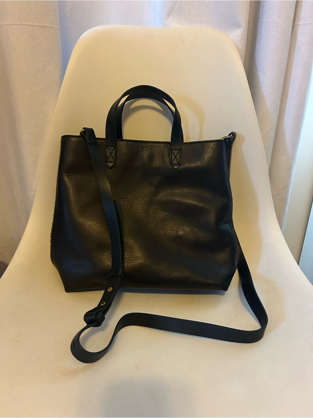 NWOT Madewell Black Leather Transport Tote with Crossbody Strap